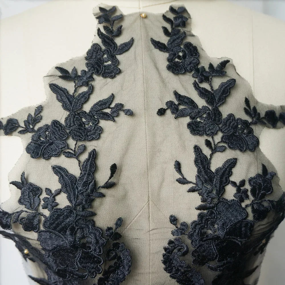 Embroidered Lace Applique Sewing Flower Fabric Collar Patch For Wedding Party Gown Bridal Dress Clothes DIY Crafts