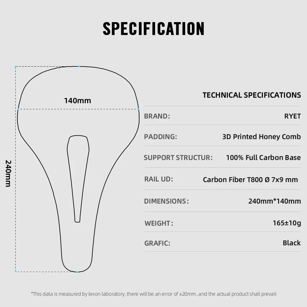 RYET 3D Printed Bike Carbon Saddle 140mm SuperLight 165g Road MTB Racing Saddles Bicycle Seat Cushion Cycling Seating Parts