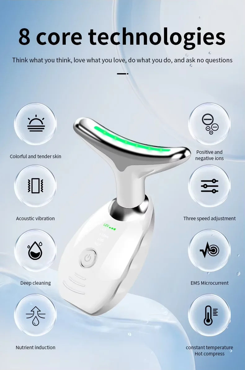 facial Microcurrent, Chin Lifting Face Neck Beauty Device LED Photon Firming Rejuvenation Anti Wrinkle Skin Care Facial Massager