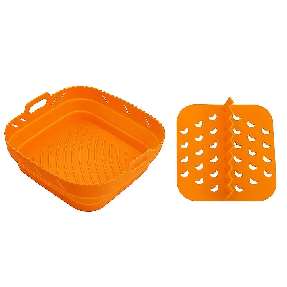 Air Fryer Silicone Tray Fried Chicken Baking Tool Oven Baking Tray with Divider Plate Reusable Liner Airfryer Silicone Basket