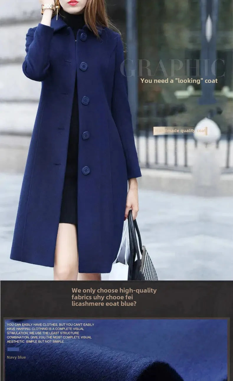 Women's Medium-Length Woolen Overcoat 2024 Autumn Winter New Style Plus Sizes Slimming Effect Smooths Your Silhouette Woolen Jac