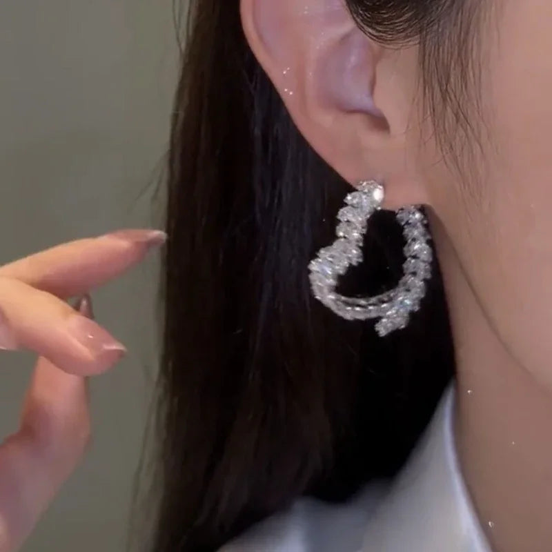 Luxury Earrings Shiny Zircon Fashion Personality Party Charm Jewelry Wheat Leaf Earring for Women Girls Valentine's Day Gift