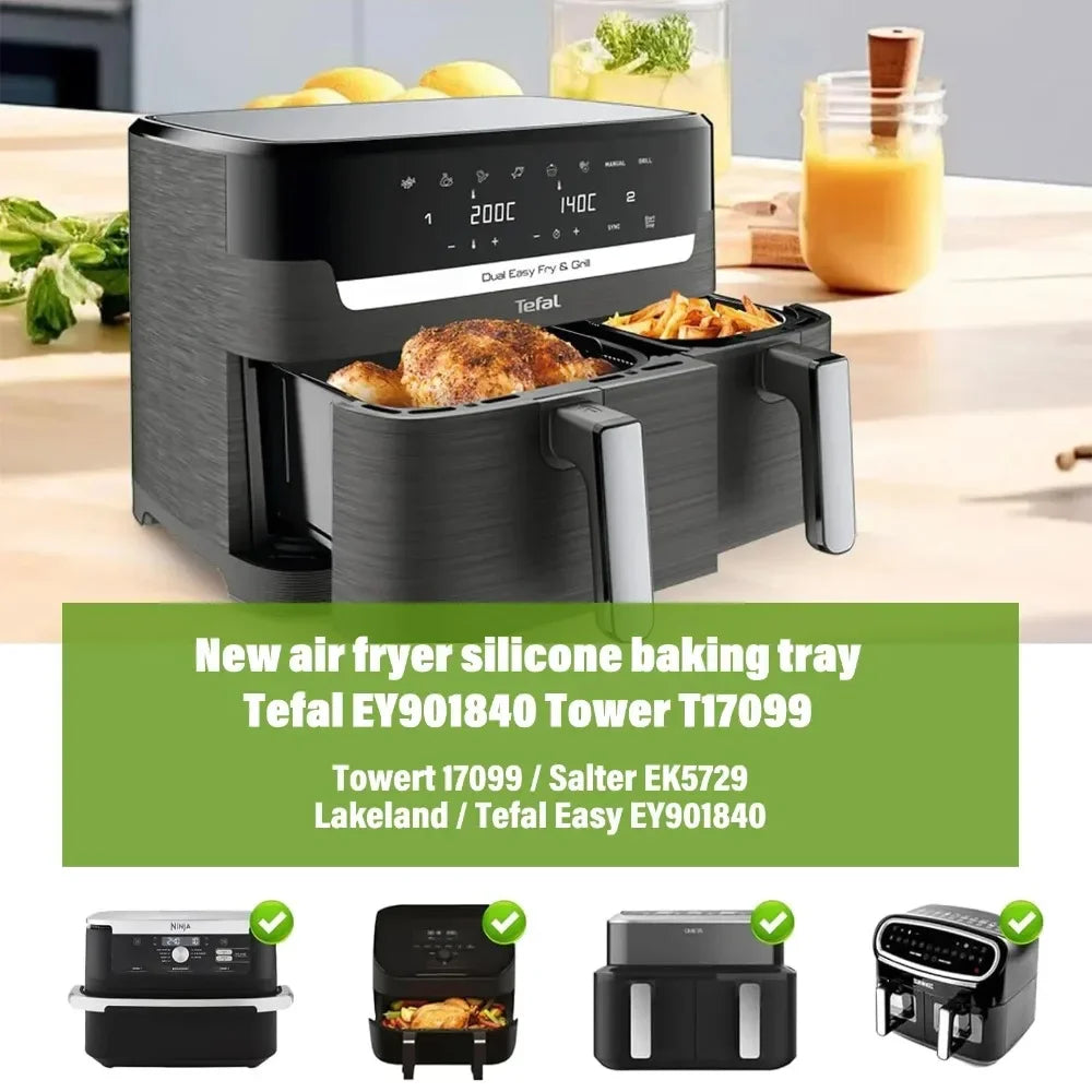 Air Fryer Tray Silicone Mold For Tefal Ey901840 Air Fryer Liner Basket Reusable Oven Baking Tray Non-Stick Pizza Grill Pan