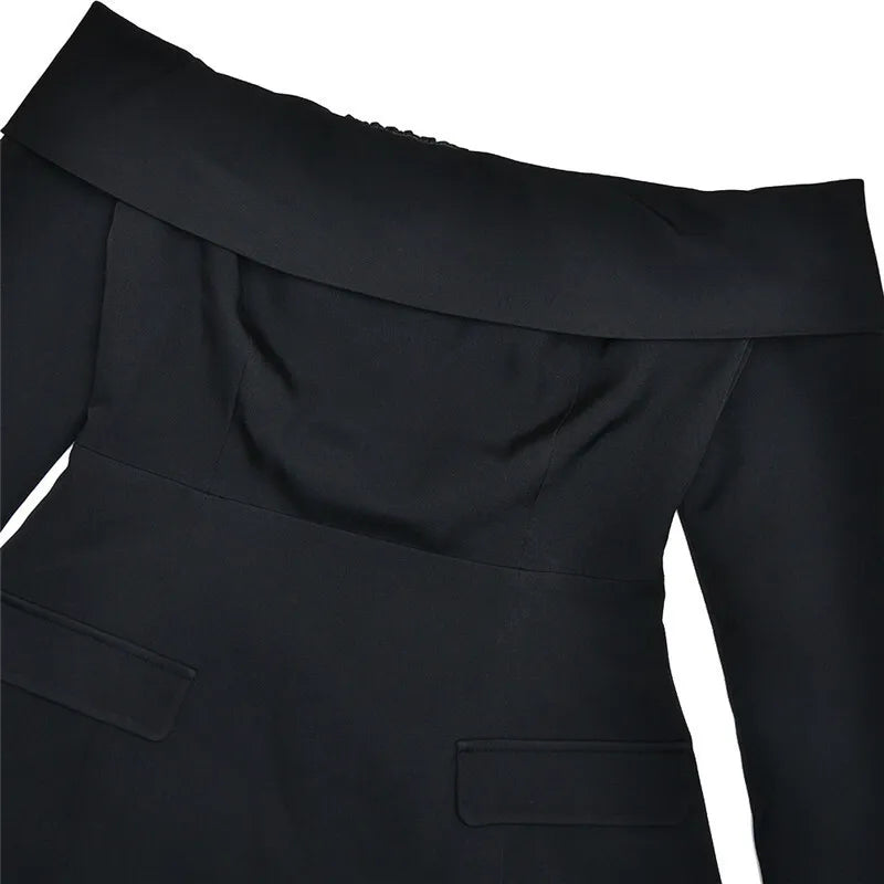 Mozision Off-shoulder Long Sleeve Sexy Mini Dress For Women Two Pocket Strapless Backless A-line Club Party Sexy Dress Elegant