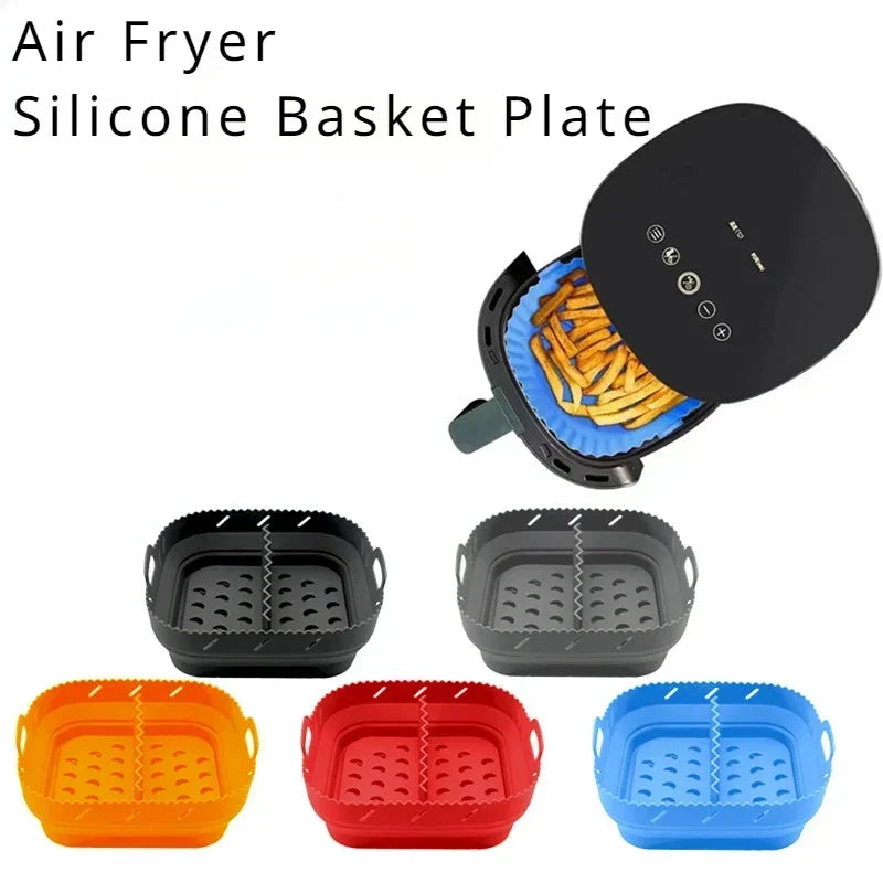 Air Fryer Silicone Tray Fried Chicken Baking Tool Oven Baking Tray with Divider Plate Reusable Liner Airfryer Silicone Basket