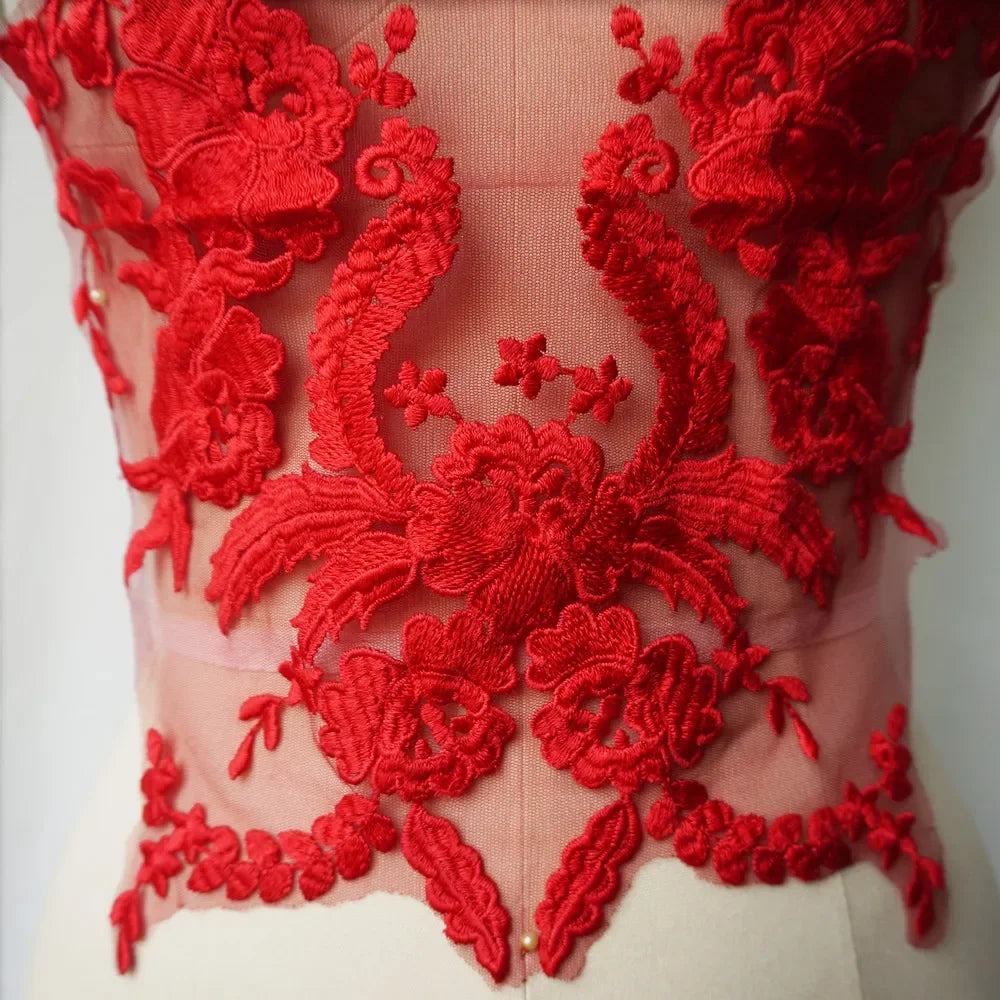 Embroidered Lace Applique Sewing Flower Fabric Collar Patch For Wedding Party Gown Bridal Dress Clothes DIY Crafts