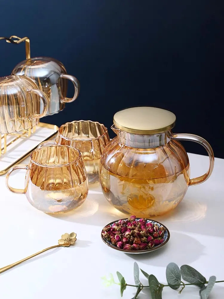 Coffee Teapot, Glass Kettle Pots Teapot Kawaii Color Pumpkin Thermal Water Bottle 1000ml with Cup Moka Pot Home Appliance Kitchen Accessories