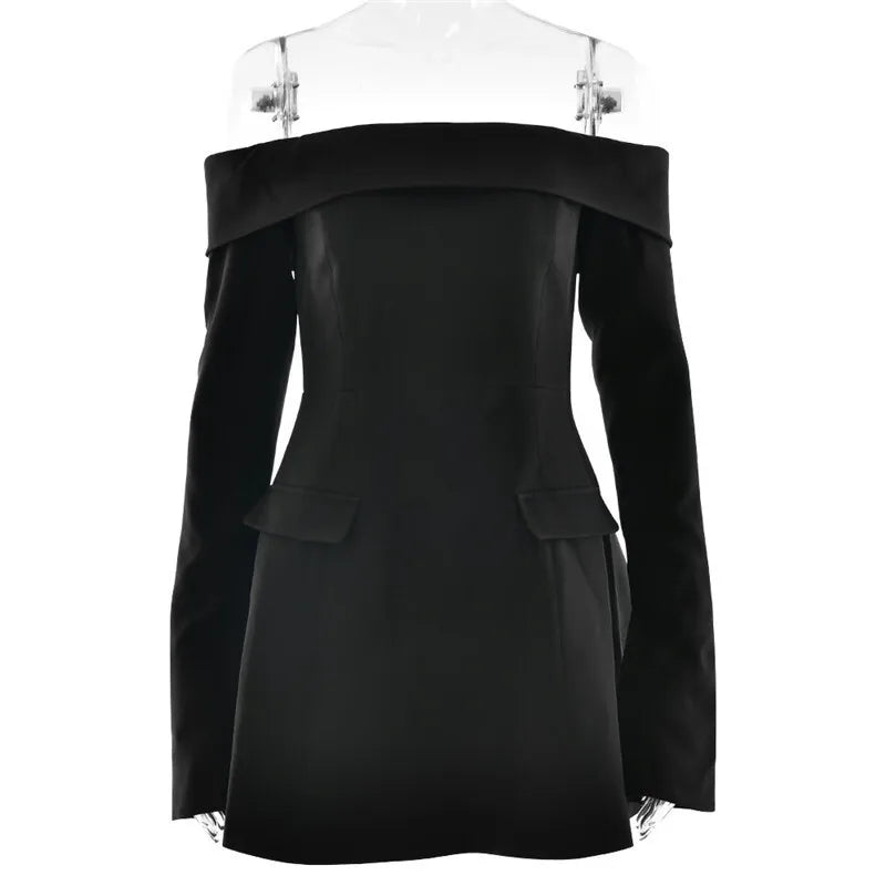 Mozision Off-shoulder Long Sleeve Sexy Mini Dress For Women Two Pocket Strapless Backless A-line Club Party Sexy Dress Elegant