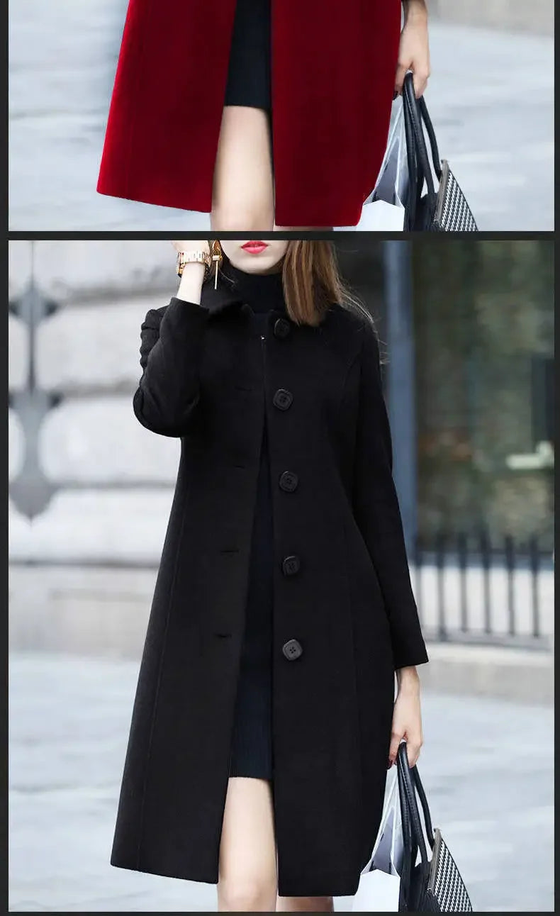 Women's Medium-Length Woolen Overcoat 2024 Autumn Winter New Style Plus Sizes Slimming Effect Smooths Your Silhouette Woolen Jac