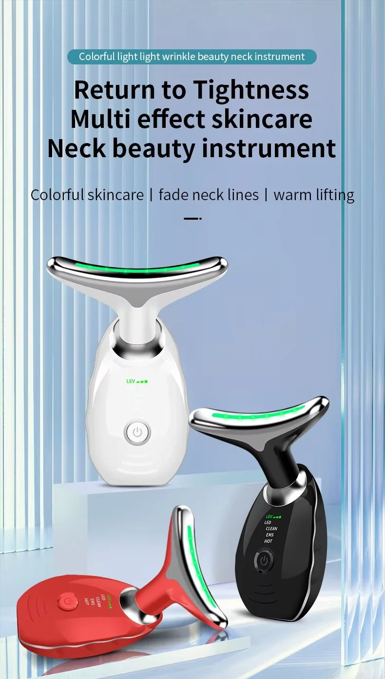 facial Microcurrent, Chin Lifting Face Neck Beauty Device LED Photon Firming Rejuvenation Anti Wrinkle Skin Care Facial Massager