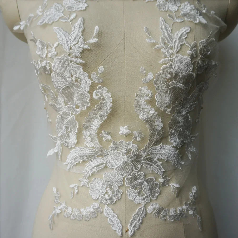 Embroidered Lace Applique Sewing Flower Fabric Collar Patch For Wedding Party Gown Bridal Dress Clothes DIY Crafts