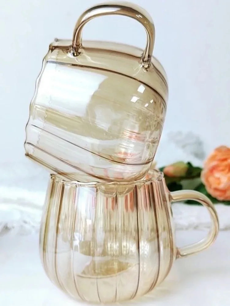Coffee Teapot, Glass Kettle Pots Teapot Kawaii Color Pumpkin Thermal Water Bottle 1000ml with Cup Moka Pot Home Appliance Kitchen Accessories