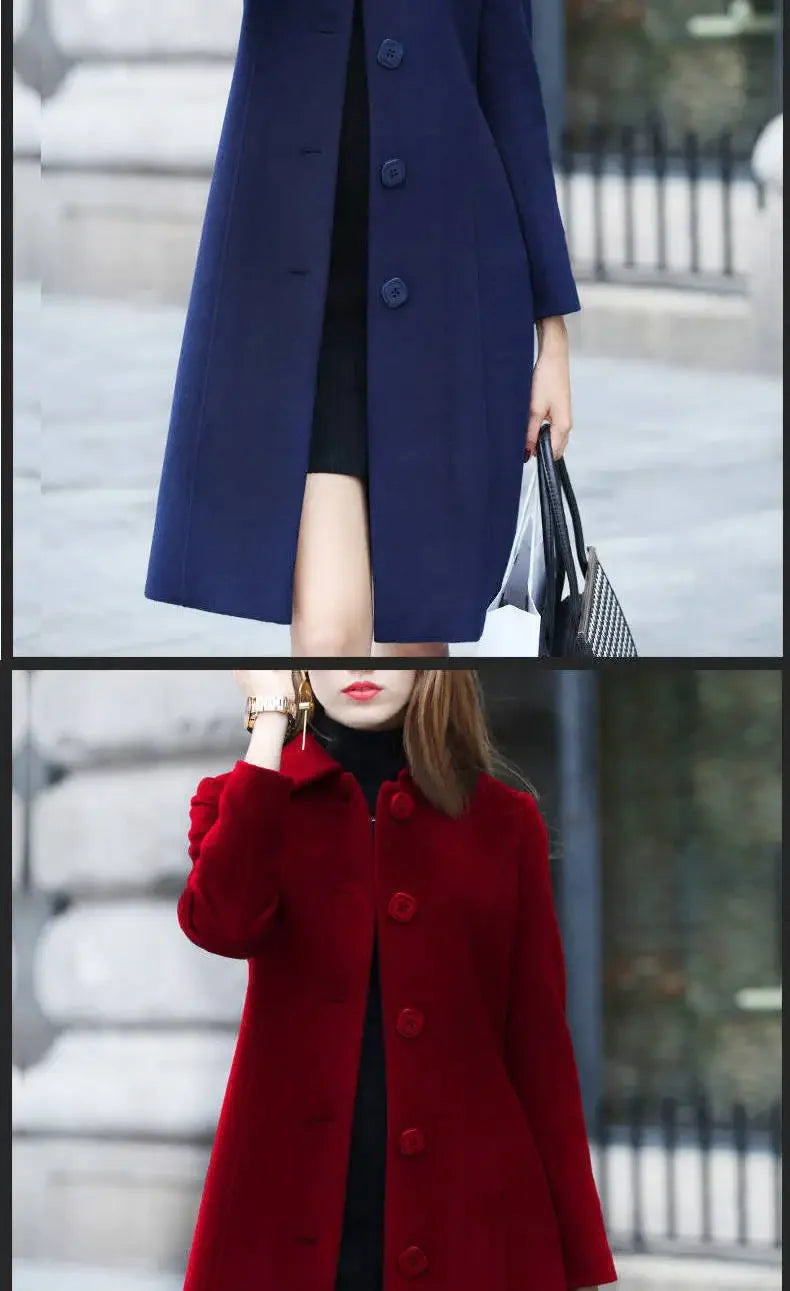 Women's Medium-Length Woolen Overcoat 2024 Autumn Winter New Style Plus Sizes Slimming Effect Smooths Your Silhouette Woolen Jac