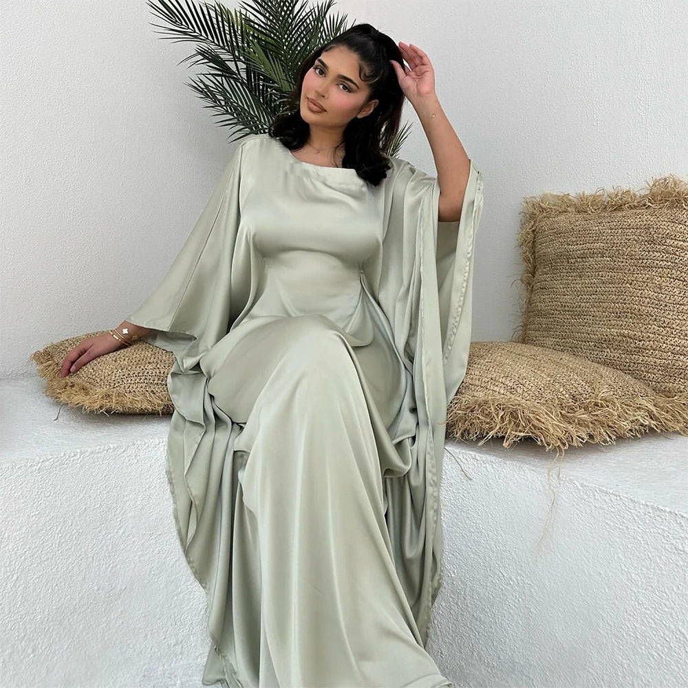 Comfortable Classic Abaya 2024 Islamic Clothing Satin Fabric Batwing Kaftan Women's Dresses Modest Abaya Women Muslim Dress