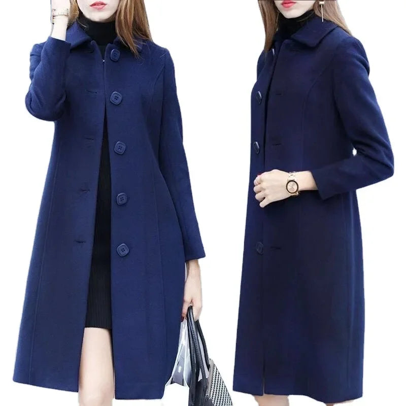 Women's Medium-Length Woolen Overcoat 2024 Autumn Winter New Style Plus Sizes Slimming Effect Smooths Your Silhouette Woolen Jac