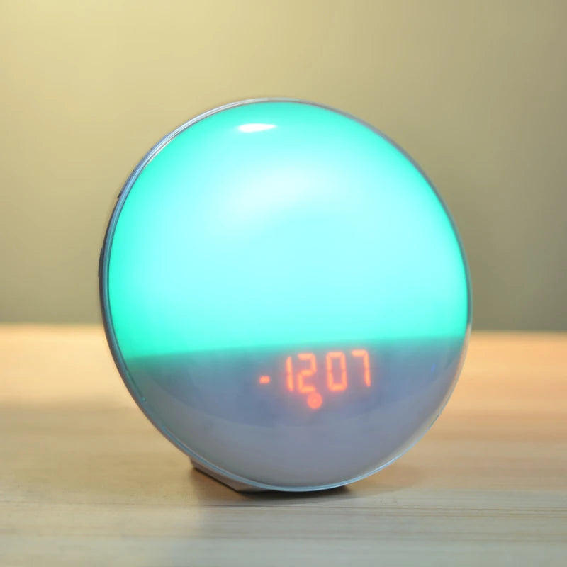 Alarm Clock, Wake Up Alarm Clock Light with Sunrise/Sunset Simulation Dual Alarms FM Radio Nightlight 7 Colors Natural Sounds Snooze