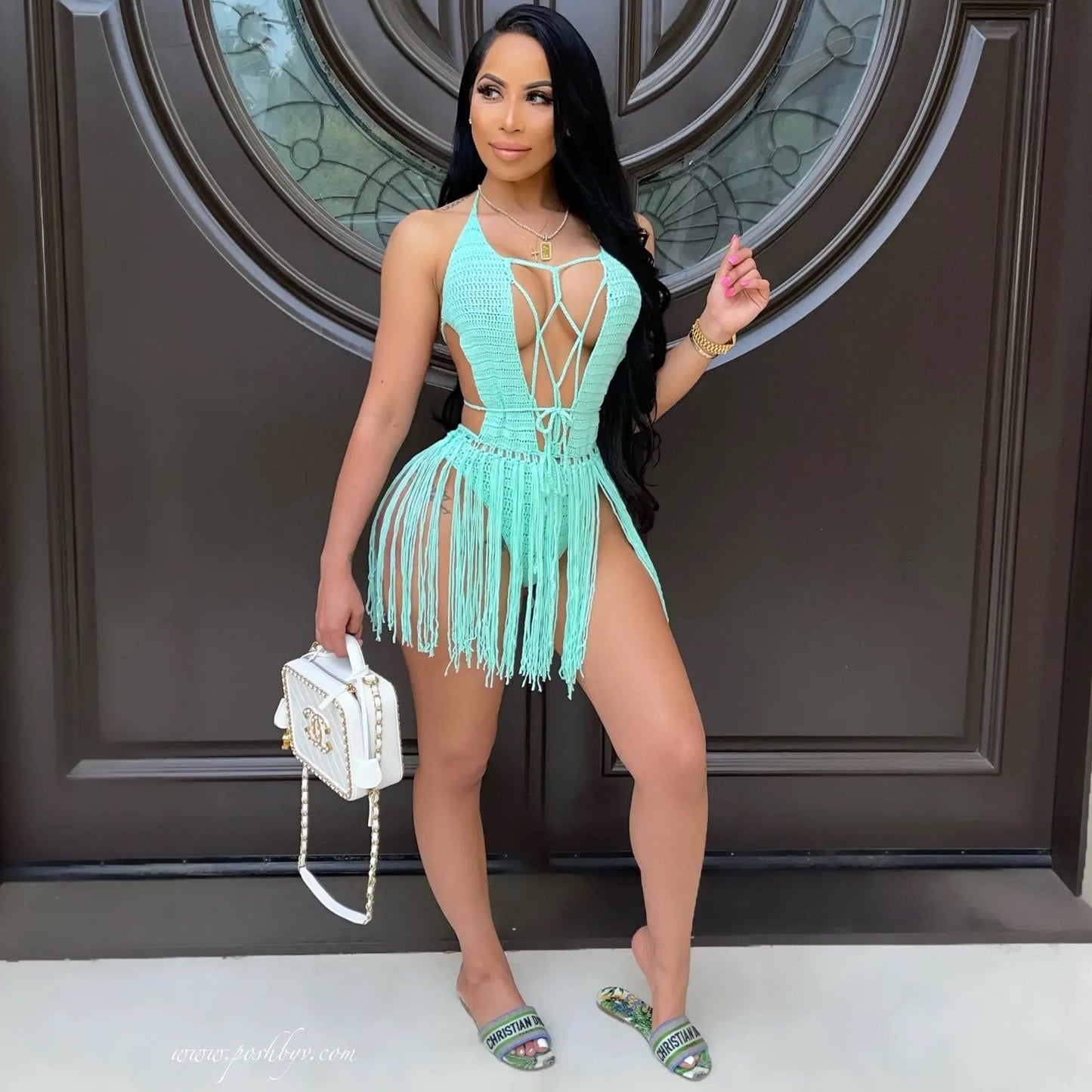 Sexy Women Knitted Dress Halter Backless Crochet Mini Dresses Hollow Out Bodycon Crocheted Beach Dress