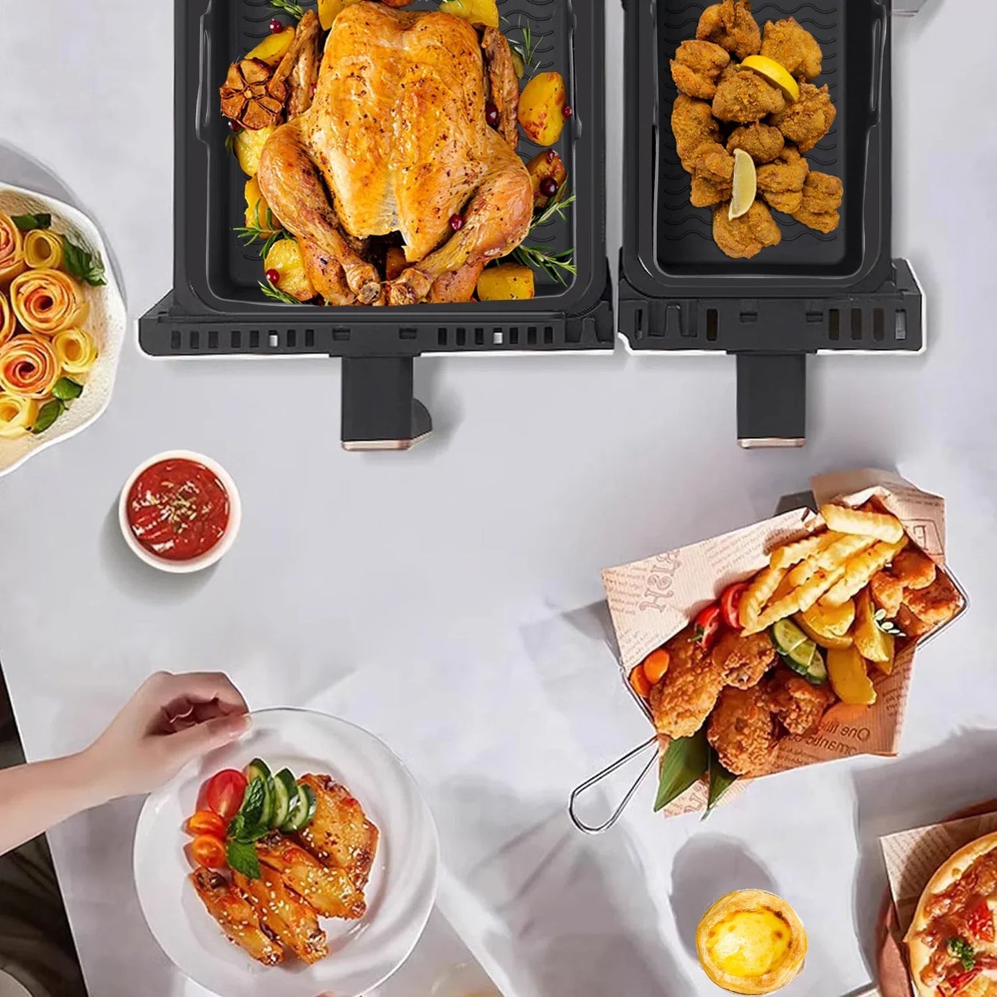 Air Fryer Tray Silicone Mold For Tefal Ey901840 Air Fryer Liner Basket Reusable Oven Baking Tray Non-Stick Pizza Grill Pan