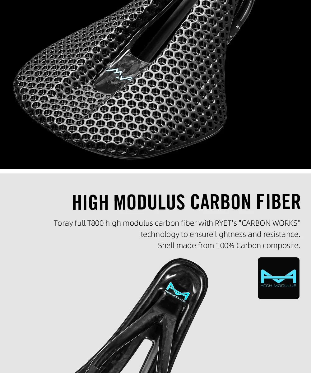 RYET 3D Printed Bike Carbon Saddle 140mm SuperLight 165g Road MTB Racing Saddles Bicycle Seat Cushion Cycling Seating Parts