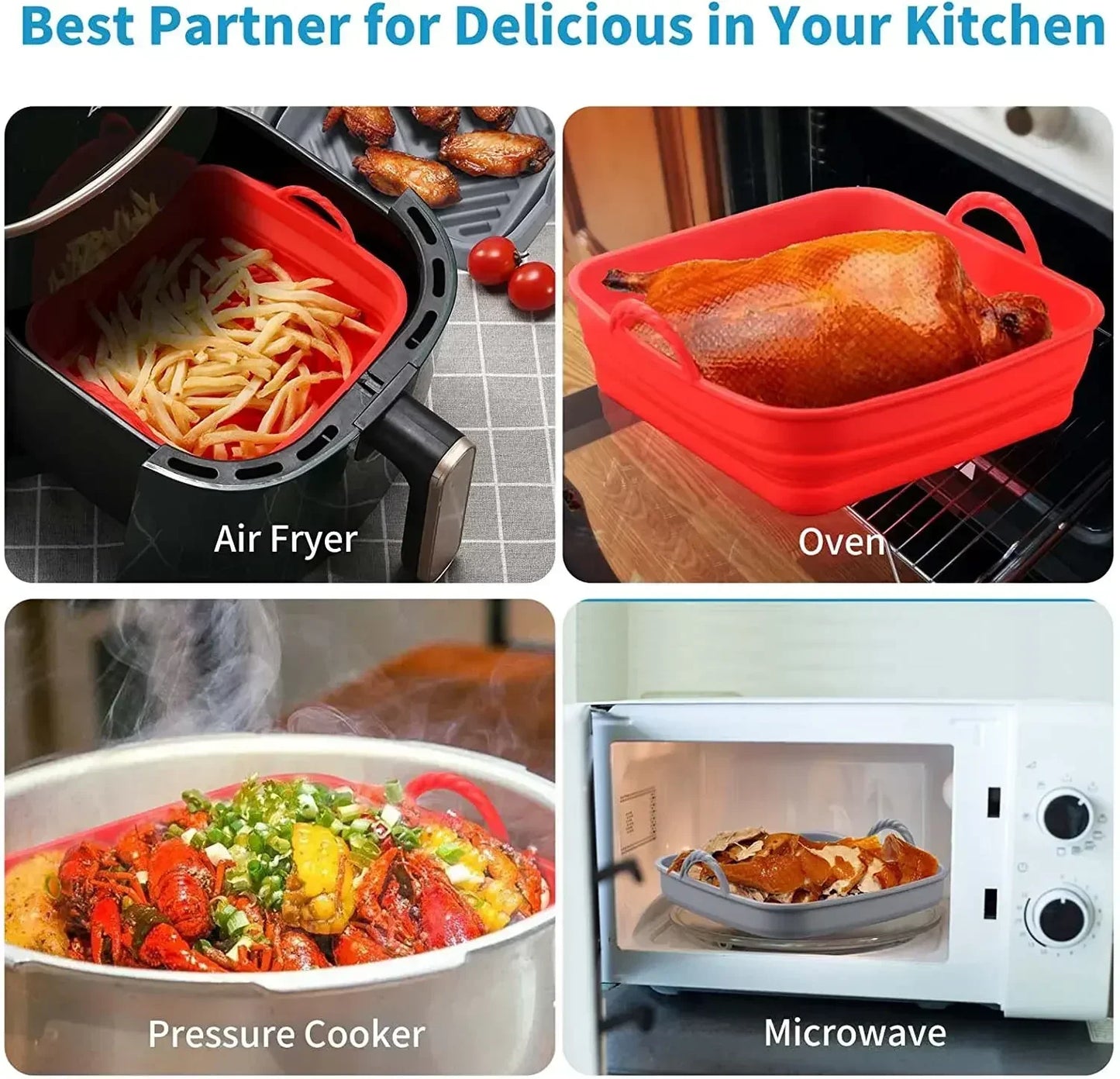 Air Fryer Silicone Tray Fried Chicken Baking Tool Oven Baking Tray with Divider Plate Reusable Liner Airfryer Silicone Basket