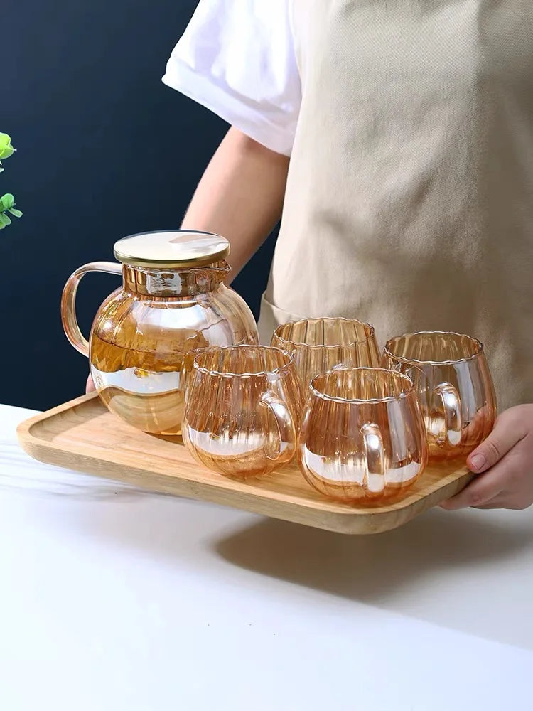 Coffee Teapot, Glass Kettle Pots Teapot Kawaii Color Pumpkin Thermal Water Bottle 1000ml with Cup Moka Pot Home Appliance Kitchen Accessories