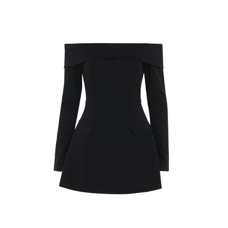 Mozision Off-shoulder Long Sleeve Sexy Mini Dress For Women Two Pocket Strapless Backless A-line Club Party Sexy Dress Elegant