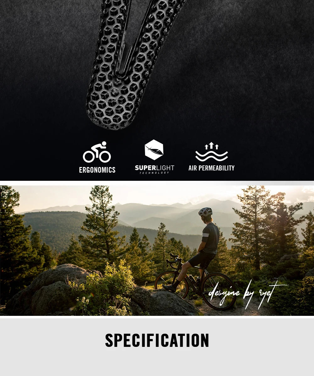 RYET 3D Printed Bike Carbon Saddle 140mm SuperLight 165g Road MTB Racing Saddles Bicycle Seat Cushion Cycling Seating Parts