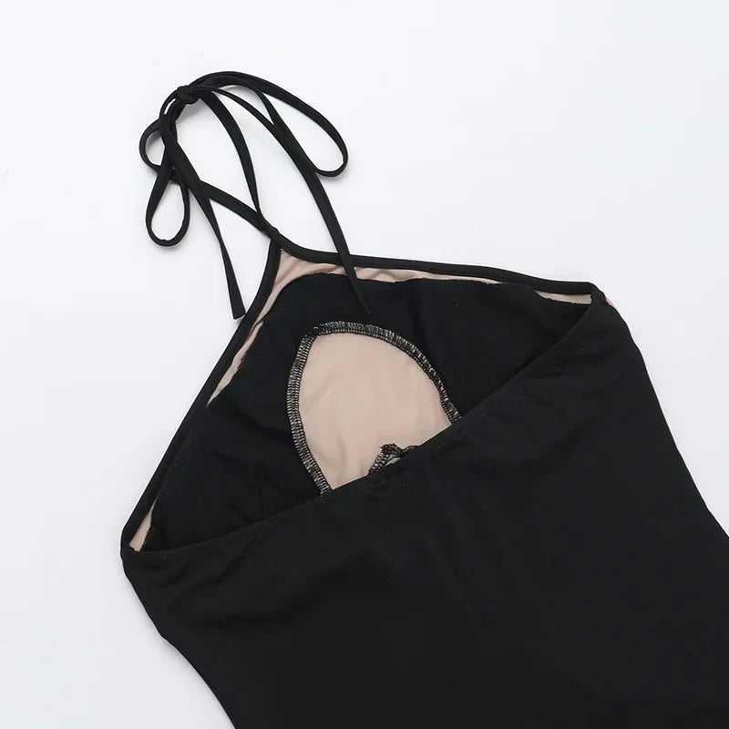 Halter Neck Dresses, Mesh Patchwork for Women Sexy Lace-up Backless See-through Evening Dress Sleeveless Backless Long Party Robe