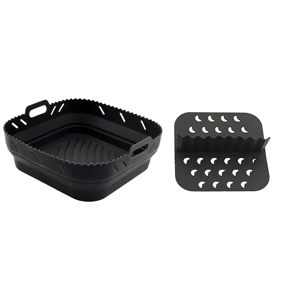 Air Fryer Silicone Tray Fried Chicken Baking Tool Oven Baking Tray with Divider Plate Reusable Liner Airfryer Silicone Basket