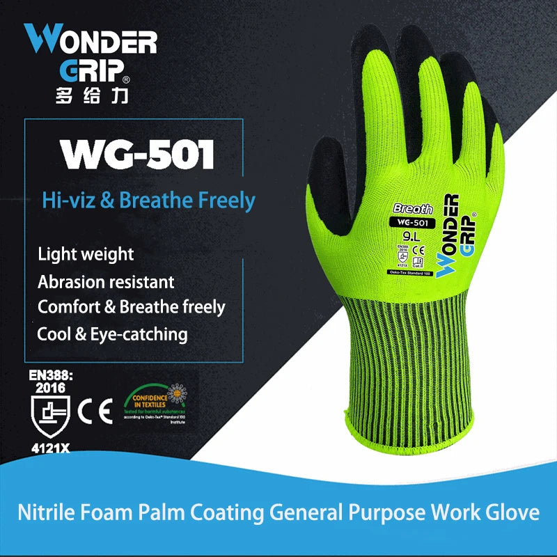 Garden Work Glove Nylon Spandex Fluorescent Green Nitrile Micro Foam Flower Garden Safety Mittens