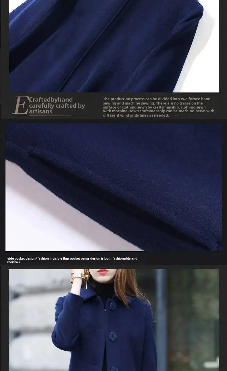 Women's Medium-Length Woolen Overcoat 2024 Autumn Winter New Style Plus Sizes Slimming Effect Smooths Your Silhouette Woolen Jac
