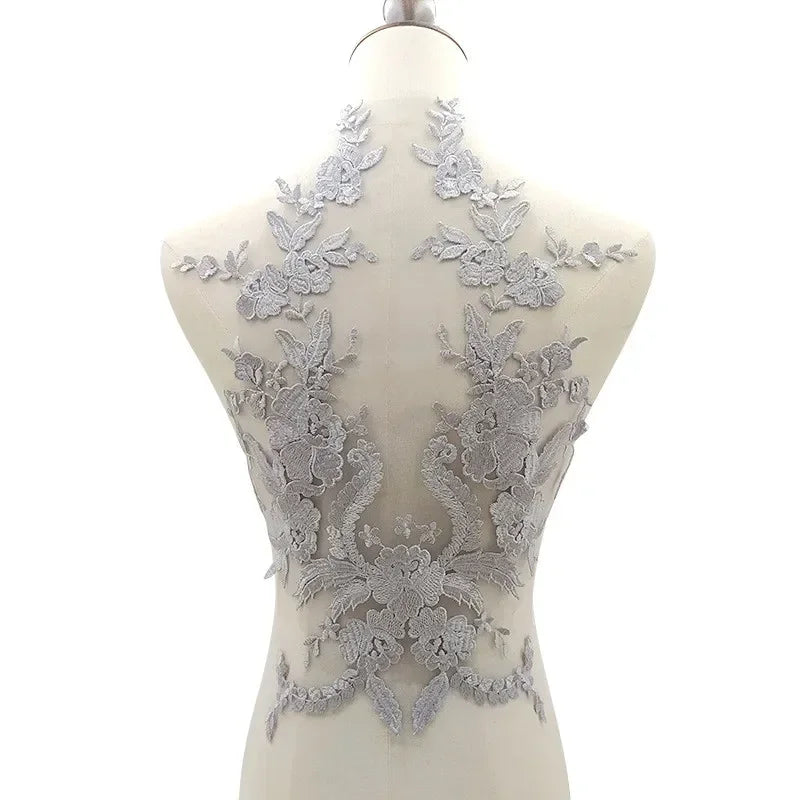 Embroidered Lace Applique Sewing Flower Fabric Collar Patch For Wedding Party Gown Bridal Dress Clothes DIY Crafts