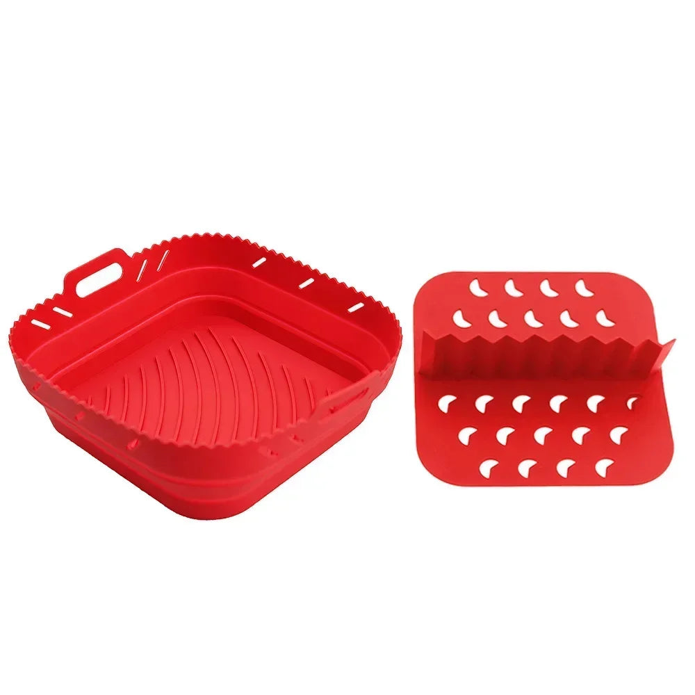 Air Fryer Silicone Tray Fried Chicken Baking Tool Oven Baking Tray with Divider Plate Reusable Liner Airfryer Silicone Basket
