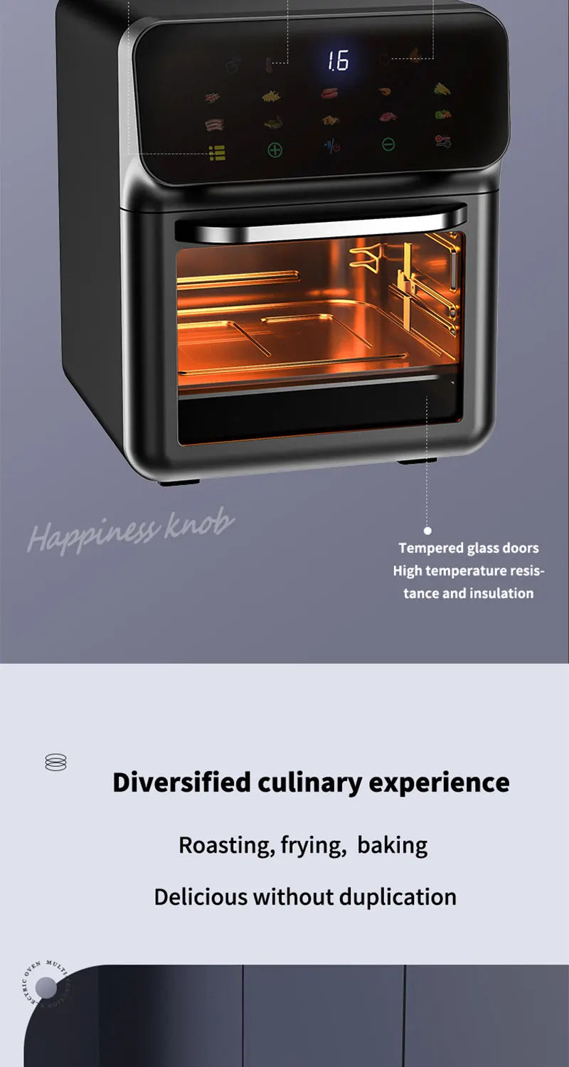 Air Fryers, 10L Large Capacity Electric Oil-free Automatic Household Kitchen 360°Baking Convection Oven Deep Fryer without Oil