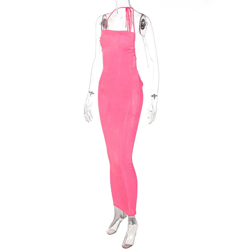 Backless Sleeveless, Swing Collar Drawstrings Hollow Out Slit Sexy Maxi Prom Dress 2023 Summer Women Party Y2K Robe
