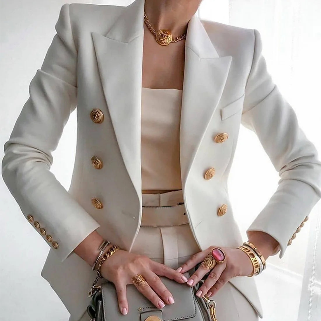 Korean Spring Autumn Luxury: Solid Coat for Women - Slim Fit, Casual Blazer with Elegant Tailoring for Office or Casual Wear