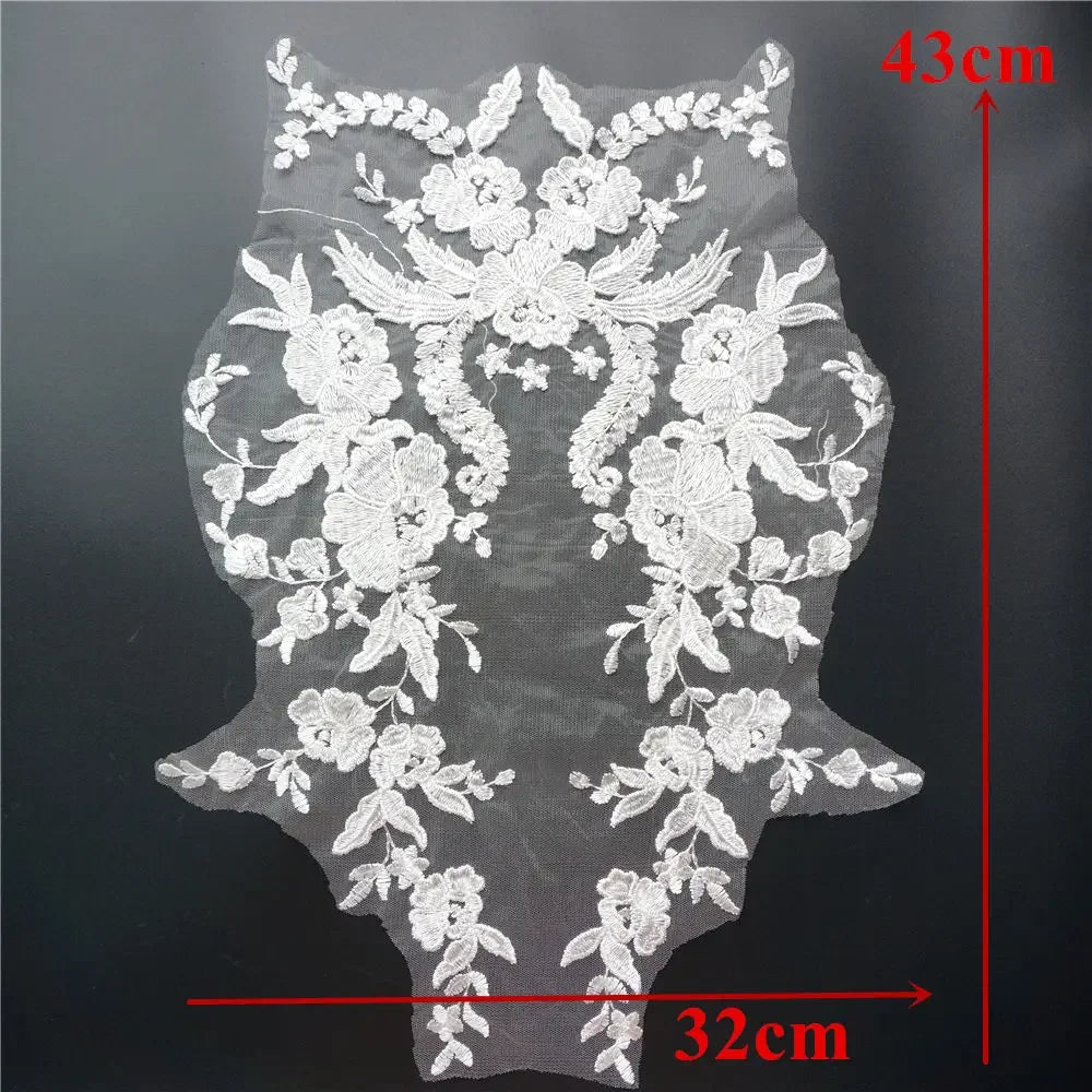Embroidered Lace Applique Sewing Flower Fabric Collar Patch For Wedding Party Gown Bridal Dress Clothes DIY Crafts