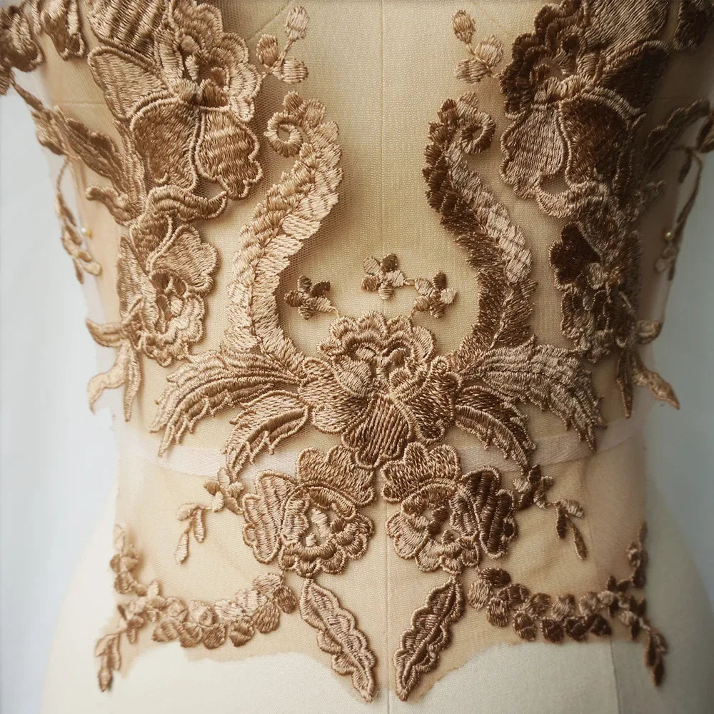 Embroidered Lace Applique Sewing Flower Fabric Collar Patch For Wedding Party Gown Bridal Dress Clothes DIY Crafts
