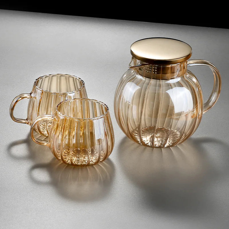 Coffee Teapot, Glass Kettle Pots Teapot Kawaii Color Pumpkin Thermal Water Bottle 1000ml with Cup Moka Pot Home Appliance Kitchen Accessories