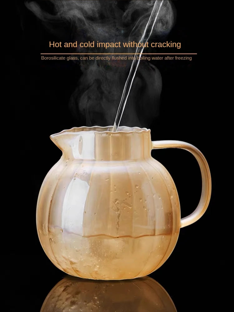 Coffee Teapot, Glass Kettle Pots Teapot Kawaii Color Pumpkin Thermal Water Bottle 1000ml with Cup Moka Pot Home Appliance Kitchen Accessories