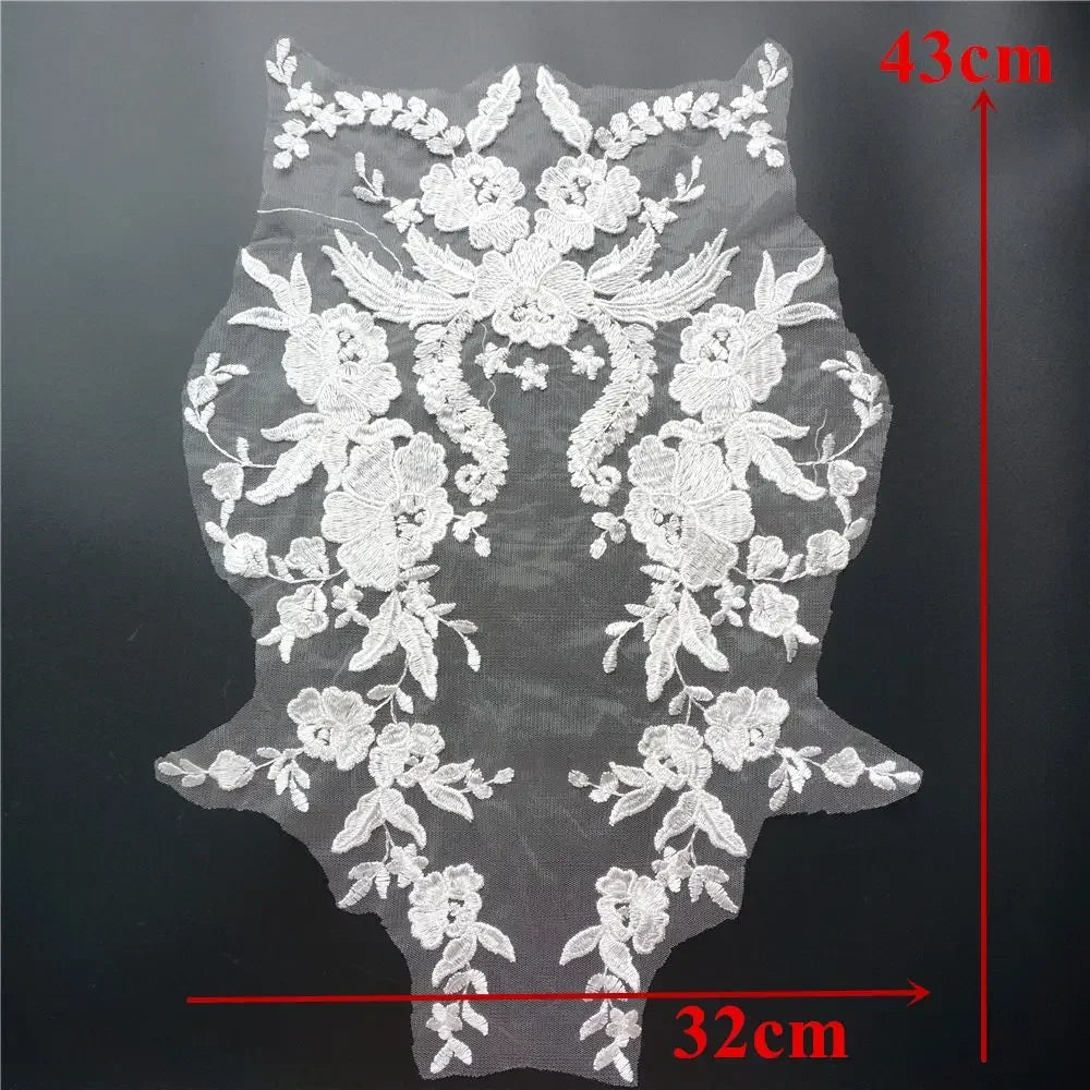 Embroidered Lace Applique Sewing Flower Fabric Collar Patch For Wedding Party Gown Bridal Dress Clothes DIY Crafts