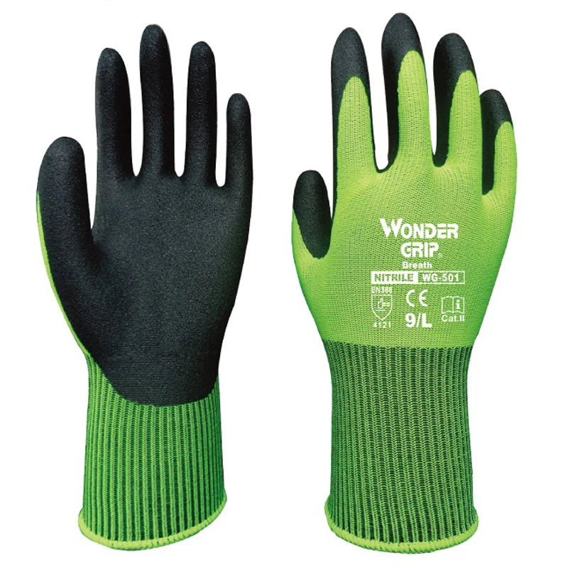Garden Work Glove Nylon Spandex Fluorescent Green Nitrile Micro Foam Flower Garden Safety Mittens