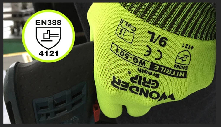 Garden Work Glove Nylon Spandex Fluorescent Green Nitrile Micro Foam Flower Garden Safety Mittens