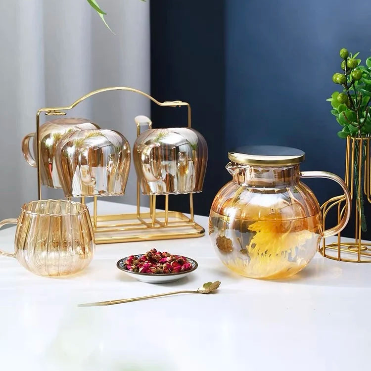 Coffee Teapot, Glass Kettle Pots Teapot Kawaii Color Pumpkin Thermal Water Bottle 1000ml with Cup Moka Pot Home Appliance Kitchen Accessories