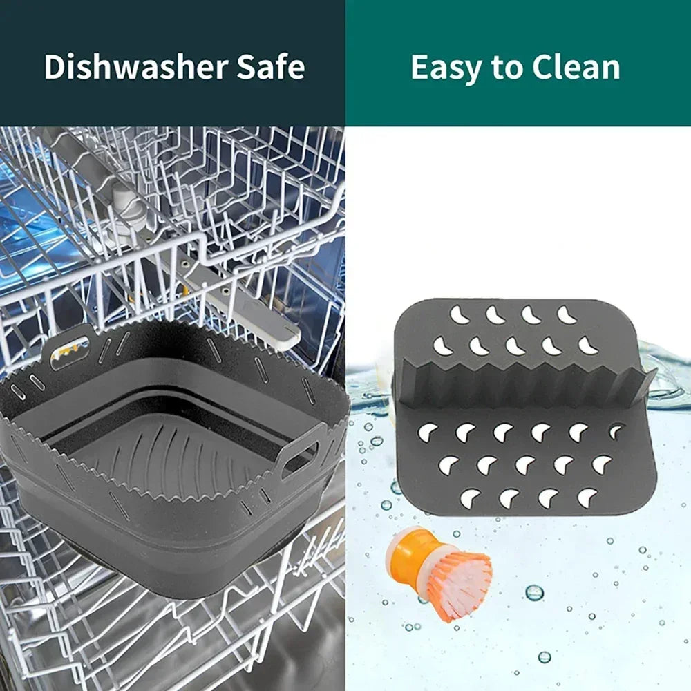 Air Fryer Silicone Tray Fried Chicken Baking Tool Oven Baking Tray with Divider Plate Reusable Liner Airfryer Silicone Basket