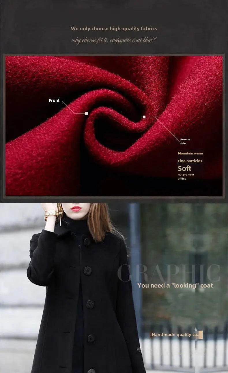 Women's Medium-Length Woolen Overcoat 2024 Autumn Winter New Style Plus Sizes Slimming Effect Smooths Your Silhouette Woolen Jac