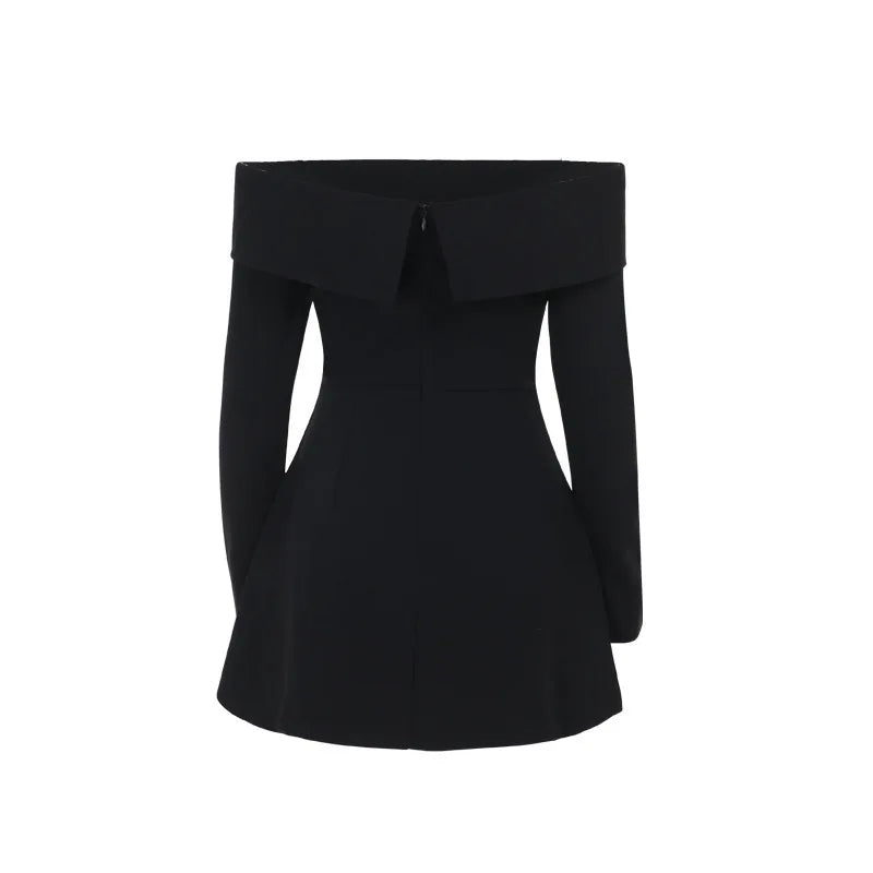Mozision Off-shoulder Long Sleeve Sexy Mini Dress For Women Two Pocket Strapless Backless A-line Club Party Sexy Dress Elegant