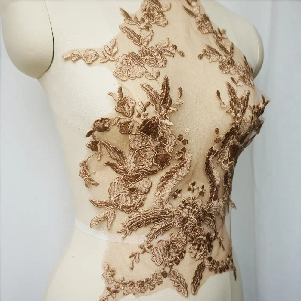 Embroidered Lace Applique Sewing Flower Fabric Collar Patch For Wedding Party Gown Bridal Dress Clothes DIY Crafts