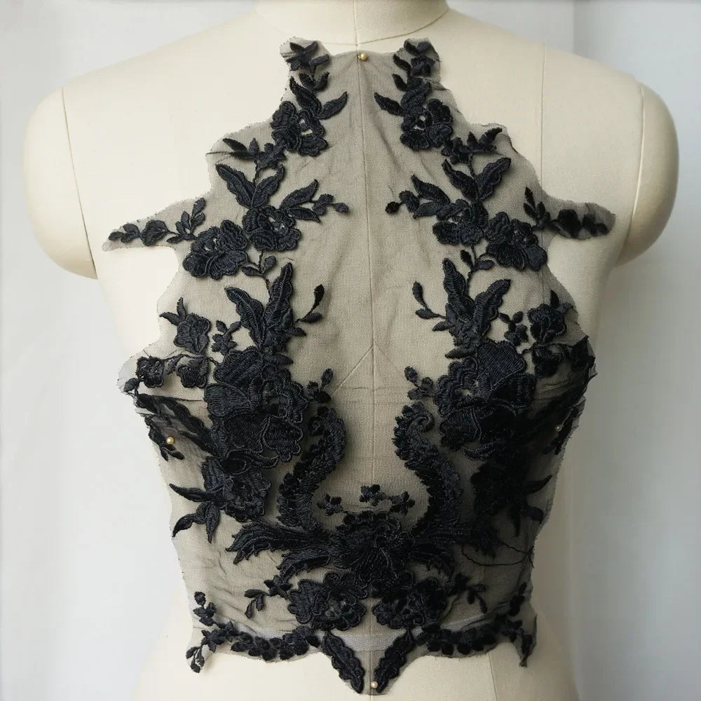 Embroidered Lace Applique Sewing Flower Fabric Collar Patch For Wedding Party Gown Bridal Dress Clothes DIY Crafts