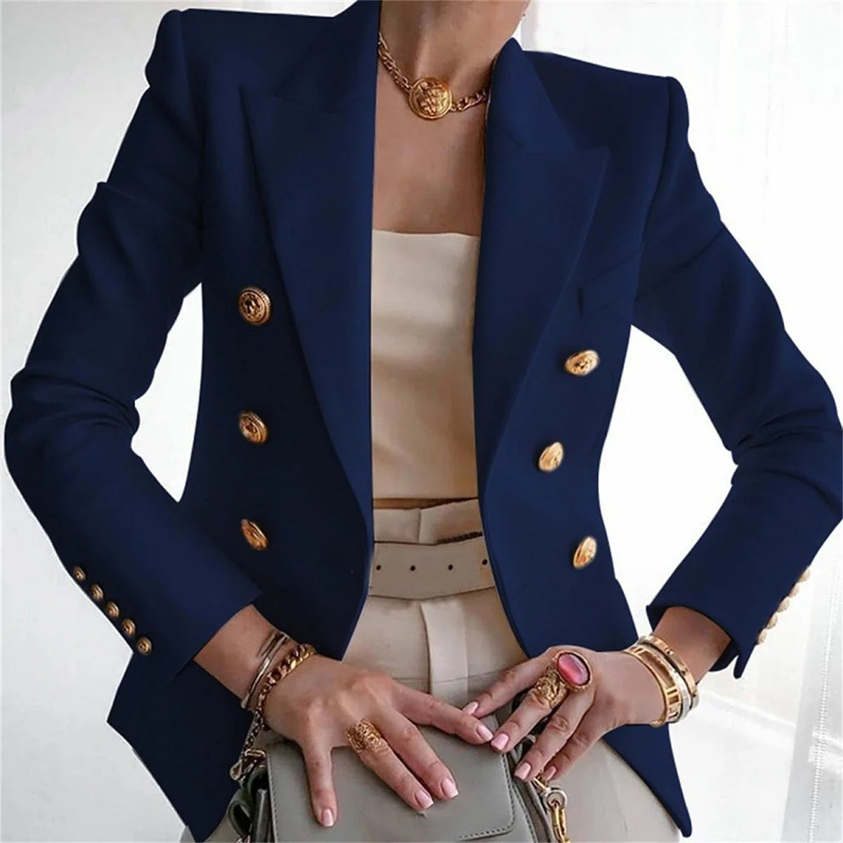 Korean Spring Autumn Luxury: Solid Coat for Women - Slim Fit, Casual Blazer with Elegant Tailoring for Office or Casual Wear